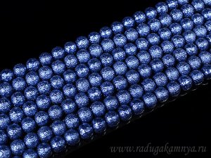 Бусины тисненые шарик акриловый 8мм цв.синий, 40см, 50 бусин