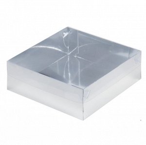 Коробка для десертов с прозрачной крышкой Серебряная 20х20х7 см