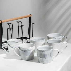 Набор кружек керамических на металлической подставке «Мрамор», 6 предметов: 390 мл, цвет серый