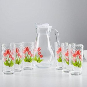Набор питьевой «Весенние тюльпаны», 7 предметов: кувшин 1 л, стакан 230 мл 6 шт