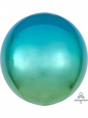 Фольга шар 3D Сфера б/рис 16"/40 см Омбре Зелено - голуб