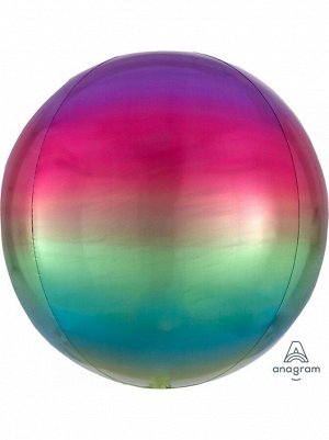 Фольга шар 3D Сфера б/рис 16"/40 см Омбре Радуга