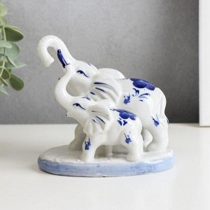 Сувенир "Слон со слонёнком" синяя роспись 11,5х11,7х7,5 см