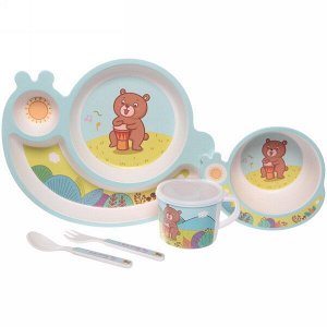 Набор детской посуды из бамбука 5 предметов "Мишка голубой"