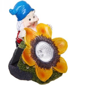 Фонарь садовый "Гномик в саду" 19*12см, на солнечной батарее, керамика