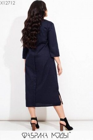 Платье миди с большими накладными карманами и разрезами по бокам X12712 Фабрика Моды