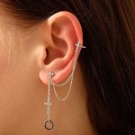 Серьга &quot;Каффа&quot; два креста с кругом, цвет белый в серебре
