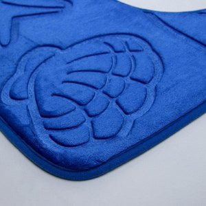 Набор ковриков для ванной и туалета Доляна «Ракушки», объёмные, 2 шт: 40x50, 50x80 см, цвет синий