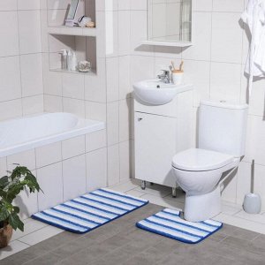 Набор ковриков для ванны и туалета  «Полосатик», 2 шт: 50?80, 40?50 см, цвет сине-белый