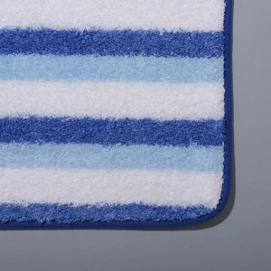 Набор ковриков для ванны и туалета Доляна «Полосатик», 2 шт: 50?80, 40?50 см, цвет сине-белый
