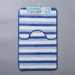 Набор ковриков для ванны и туалета Доляна «Полосатик», 2 шт: 50x80, 40x50 см, цвет сине-белый