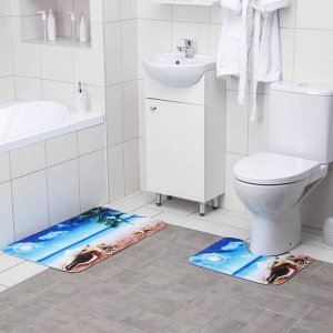 Набор ковриков для ванны и туалета Доляна «Пляж с ракушками», 2 шт: 40x50, 50x80 см
