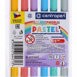 Фломастеры 6 цветов, Centropen Colour World Pastel 7550/6 TP, пастельные, в блистере