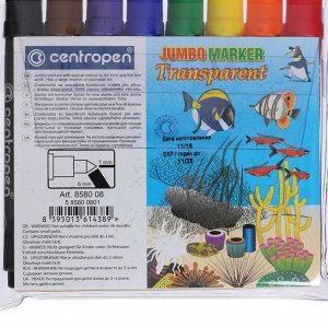 Фломастеры Maxi 8 цветов Centropen 8580 Transparent, пластиковый конверт, европодвес, линия 1 - 6 мм, длина письма 600 м