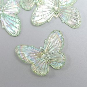Декор для творчества пластик "Светло-зелёные бабочки" набор 5 шт 3,2х4,1 см