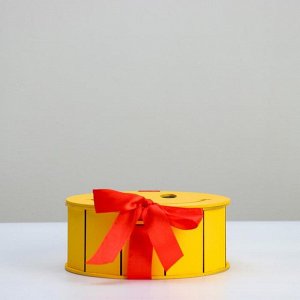 Кашпо деревянное, 19*19*8 см, подарочное уникальное "Улыбающийся смайлик", жёлтое