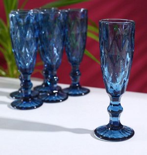 Набор бокалов для шампанского Magistro «Круиз», 160 мл, 7×20 см, 6 шт, цвет синий