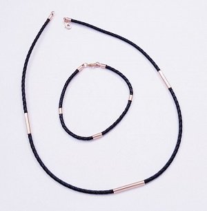 Комплект браслет и шнурок со вставками из ювелирной позолоты