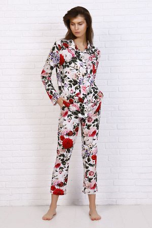 Пижама 056063 - экрю/цветы