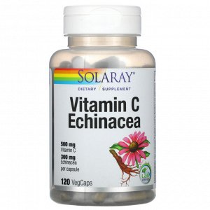 Solaray, витамин C с эхинацеей, 500 мг, 120 растительных капсул
