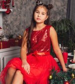 Платье для девочки, кулирка+сетка+пайетки