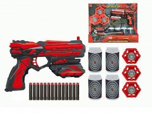 Набор игровой Бластер красно-черный с аксессуарами и мягкими снарядами 14 шт