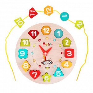 Развивающая игра Mapacha 3 в 1 Часы вкладыш, шнуровка, обучение формам и цифрам