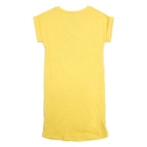 Платье Состав: 95% хлопок, 5% эластан; 
Цвет: жёлтый
Платье с заниженной спинкой. Рукава оформлены отворотами. Модель дополнена встрочными карманами. В качестве декора использованы аппликация из пайет