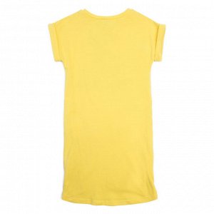 Платье Состав: 95% хлопок, 5% эластан; 
Цвет: жёлтый
Платье с заниженной спинкой. Рукава оформлены отворотами. Модель дополнена встрочными карманами. В качестве декора использованы аппликация из пайет