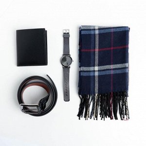 Набор «Счастья в Новом году!», шарф (195 х 35 см), ремень (122 х 3,7 см), кошелёк и наручные часы