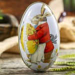 Шкатулка металл яйцо &quot;Пасхальный кролик&quot; 11,3х6,7х6 см