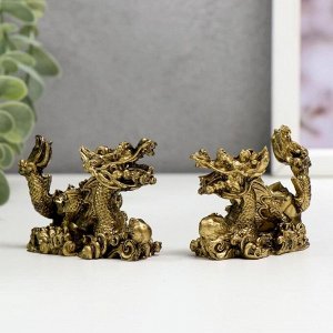 Нэцке полистоун бронза "Китайский дракон" набор 2 шт 4,7х6х3 см