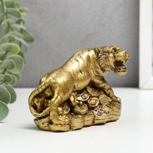 Нэцке полистоун бронза "Тигр на горке монет и слитков" 6,5х9х5,7 см