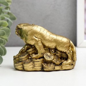 Нэцке полистоун бронза "Тигр на горке монет и слитков" 6,5х9х5,7 см