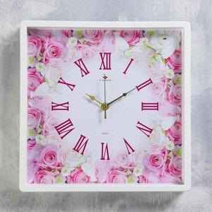 Часы настенные квадратные "Розы", 30х30 см, обод белый