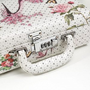 Шкатулка кожзам для украшений чемодан "Цветочная туфелька" блёстки 9,5х24х16,5 см