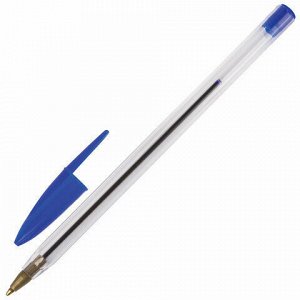 Ручка шариковая STAFF, СИНЯЯ, корпус прозрачный, узел 1 мм, линия письма 0,5 мм, 141672
