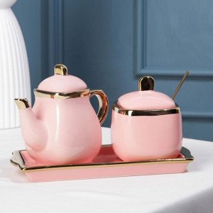 Набор сервировочный «Богема», 2 предмета: чайник 280 мл, сахарница с ложкой 240 мл, цвет розовый
