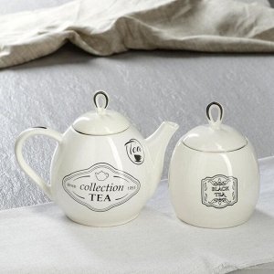 Набор чайный "Петелька", 2 предмета, белый, деколь чай, 0.8/0.5 л, микс