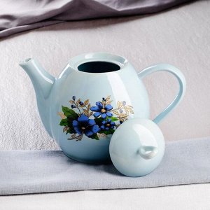 Чайный набор "Петелька" чайник 1,3 л и сахарница 0,8 л, голубой, цветы, микс