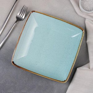 Тарелка квадратная «Аквамарин», 20,5х20,5 см, цвет голубой
