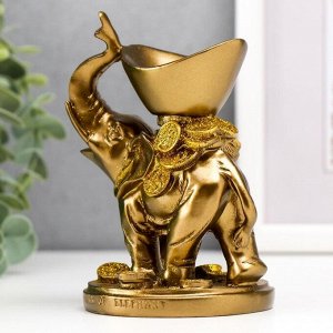Сувенир полистоун "Слон с золотыми монетами и слитком на спине" 12х7,7х8 см