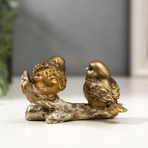 Сувенир полистоун "Два золотых воробышка на ветке" 6,5х11х5,5 см