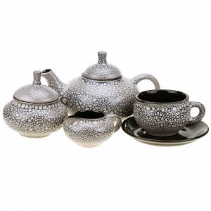 "Мрамор" Сервиз чайный керамический "Орнамент" чашка чайная с блюдцем 250мл- 6шт, чайник заварочный "Кроха средний" 700мл, сахарница 500мл, сливочник 300мл (Россия)