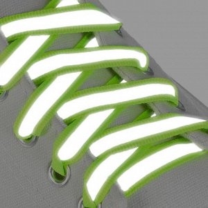Шнурки для обуви, пара, плоские, со светоотражающей полосой, 10 мм, 100 см, цвет зелёный неоновый 1859413