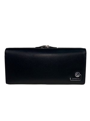 Женский кошелёк-портмоне из искусственной кожи с металлическим декором, цвет чёрный