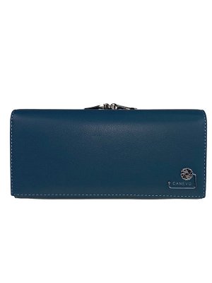 Женский кошелёк-портмоне из искусственной кожи с металлическим декором, цвет голубой