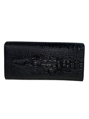Женский кошелёк-портмоне с фактурой крокодила, цвет чёрный