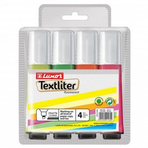 Набор маркеров-текстовыделителей 4 цвета 1-4,5 мм Luxor "Textliter", в чехле с европодвесом