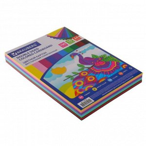 Картон цветной двухсторонний А4, 100 листов, 10 цветов, плотность 220 г/м2, BRAUBERG Kids series, тонированный